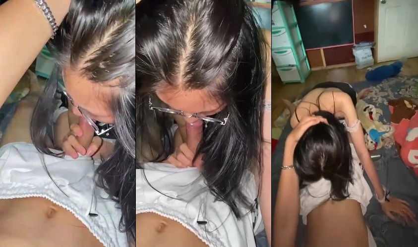 Cô bạn thân kính cận chăm ngoan học giỏi em mới tập bú cu